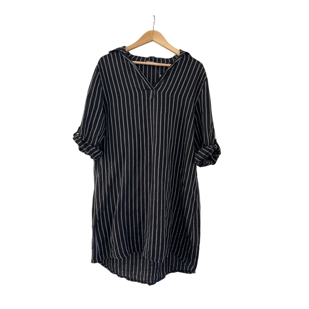 Brand? Made in Italy Striped 100% Linen Button Midi Dress Womens Large READ